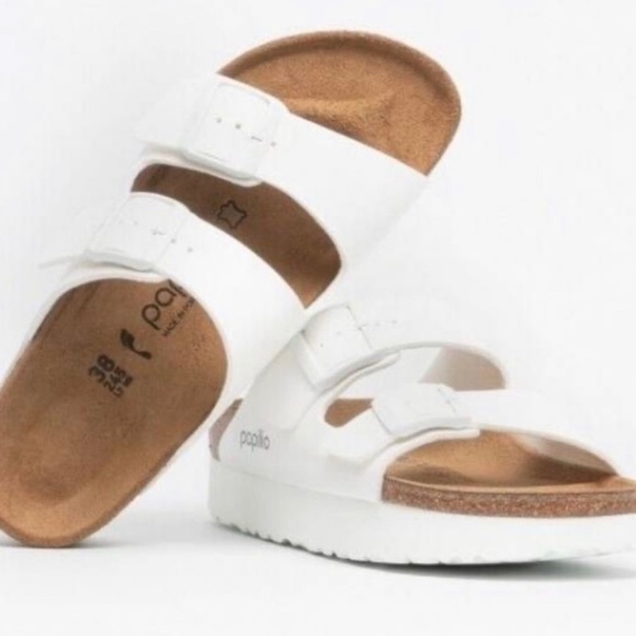 Birkenstock Shoes - Birkenstock White Platform Arizona Shoes